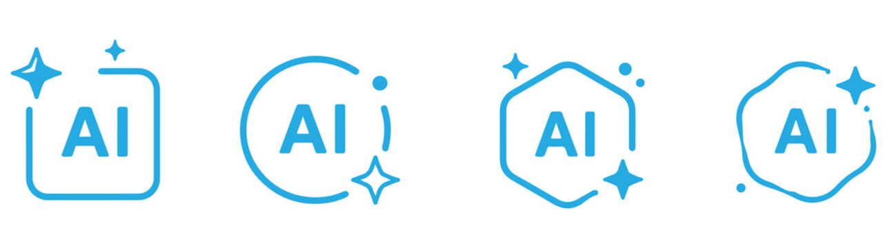 ai icon set. colorful artificial intelligence logo with star symbol for app, website, ui, ux. transparent png and vector illustration.
