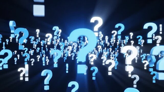 Blue 3D glowing question marks.
