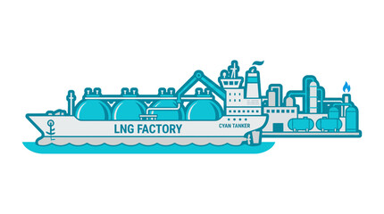 Fototapeta premium Liquefied Natural Gas LNG Factory Ship and Offshore Plant Illustration