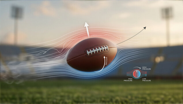 Unveiling the unseen forces guiding an American football through the twilight stadium air
