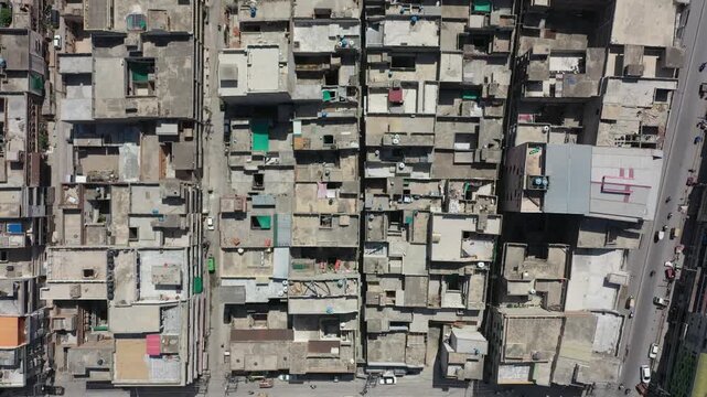 Maze of Narrow Lanes in Old Delhi Captured from Above Drone View