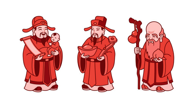 Three Chinese Gods of Fortune, Luck, Prosperity, and Longevity - Fu Lu Shou