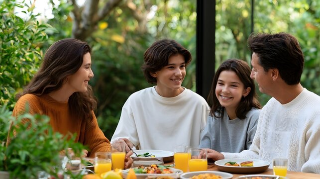 A playful family shares a morning breakfast creating a peaceful and memorable moment of connection