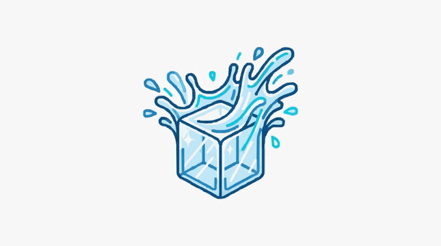 Ice cube splashing into water illustration.