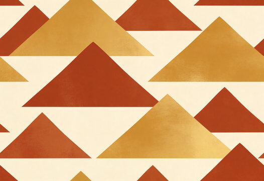 terracotta and gold watercolor triangles. Modern mid-century boho background for textile, wallpaper, and wrapping paper design.