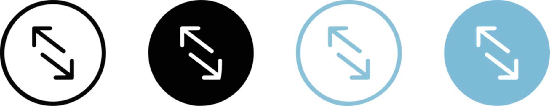 Set of bidirectional arrow circular icons in diverse outline and solid graphic styles with bidirectional direction navigation interface exchange