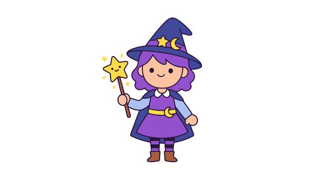 Cute little witch holding a magic star wand