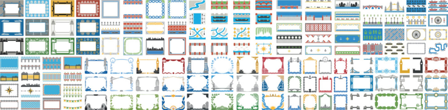 The River Thames London England Decorative Frame Border Design Set