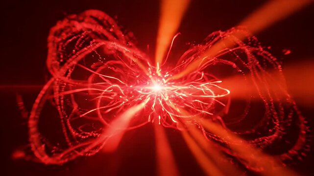 Abstract Red Light Trails - A dynamic abstract visualization features vibrant red light trails creating an infinity loop or Mobius strip effect against a dark background.