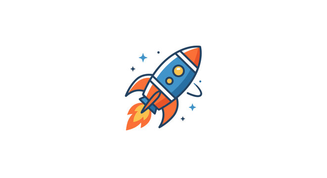 Colorful cartoon rocket ship blasting off.