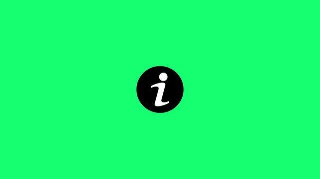 Information circle icon looping animation on green background. Info help, desk idea, desk support, about sign symbol animation. User interface meta data button animation with alpha channel