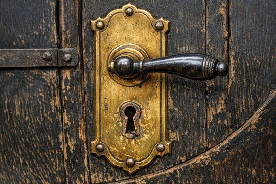 Close-up view of a wooden door handle, suitable for interior design or architectural images