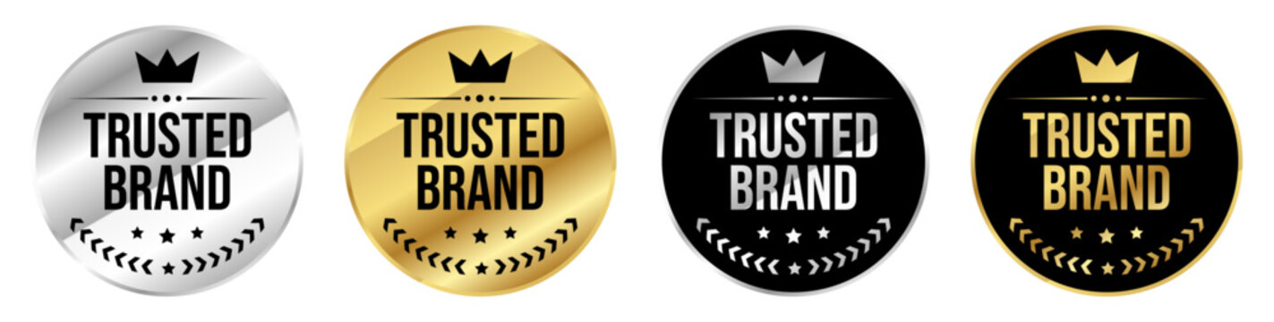 Trusted Brand Premium Badge Collection Set with Gold Silver and Black Quality Seal Label Designs