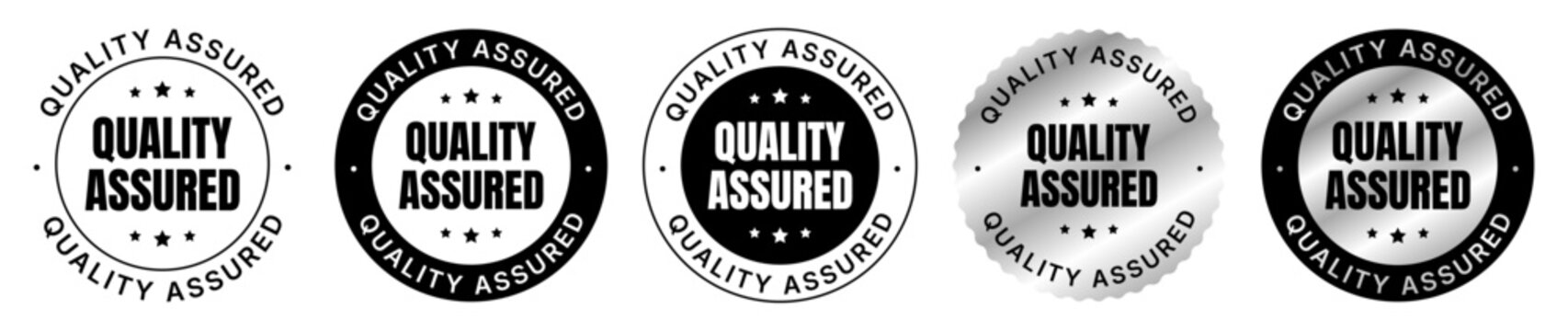 Quality Assured Badge Collection Set with Premium Certification Labels in Black White and Silver Styles