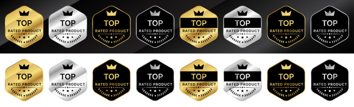 Top Rated Premium Badge Collection Set with Gold and Silver Award Labels for Product Quality