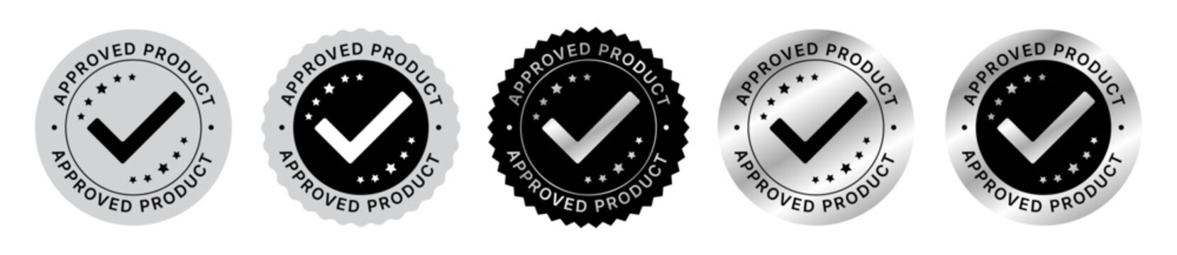 Approved Product Badge Collection Set with Premium Verification Check Mark Labels in Black and Silver