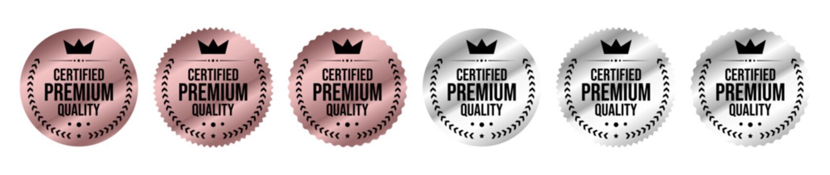 Certified Premium Quality Badge Collection with Rose Gold and Silver Luxury Certification Labels Set