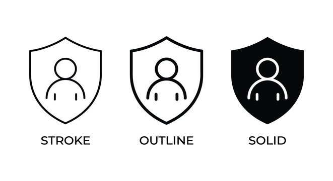 User profile security icon set in stroke outline and solid styles on white background