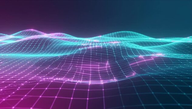 Micro cybernetic grid with organic energy trajectories and glowing wave patterns (AI Generated)
