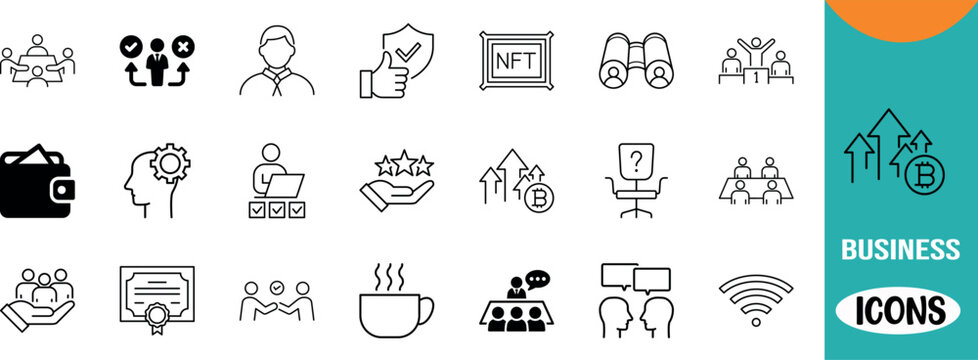 Business technology management finance vector set. wallet icon set, certificate icon set, nft icon set