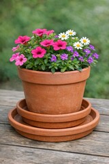 Fototapeta premium A simple still life arrangement featuring a flower pot on a wooden table