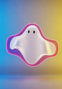 A minimalistic ethereal ghostly white shape floating in the air, designed as a template or placeholder for anonymous content or text overlay, conceptual design, apparition, abstract
