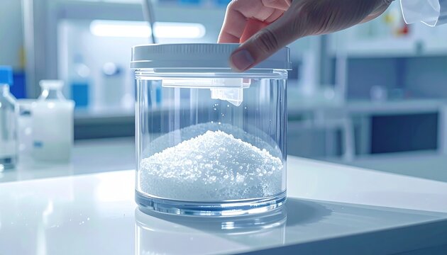 Laboratory glassware filled with clear liquid sample.
