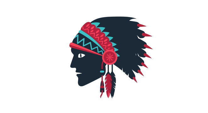 Stylized Native American Indian Chief Head Vector Illustration.