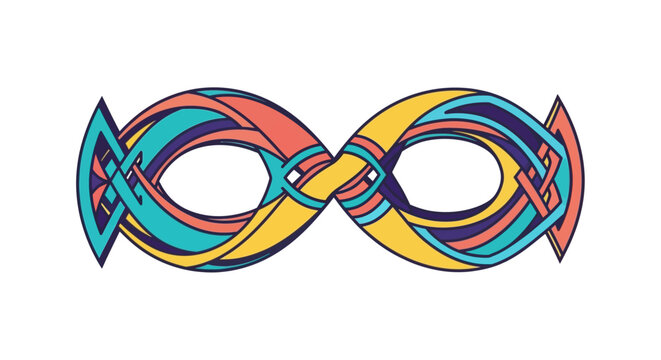 Colorful infinity symbol with intricate Celtic knotwork design.