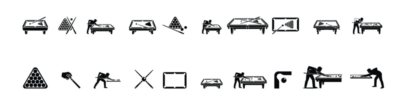 Billiards Pool Snooker Cue Sports Icon Set Collection