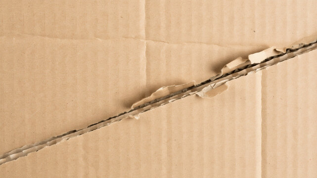 Torn cardboard box, brown packaging material, ripped paper texture, damaged cardboard sheet
