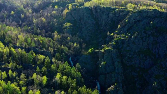 Southern Urals in spring: the Irendyk ridge and the Khudolaz River. Aerial view.