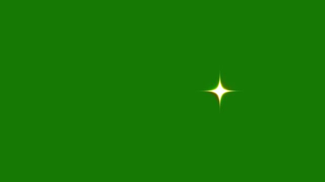 Cute Golden Cartoon Star Animation with Glittering Twinkle Effects, Blinking Flat Vector Doodle Stars on a Green Background, Seamless 4K Loop for Festive Motion Graphics