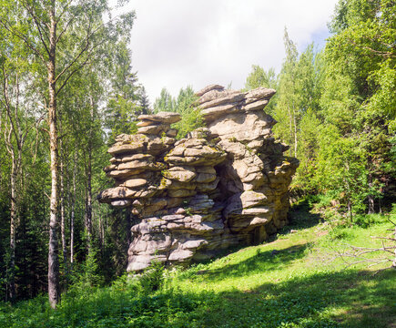 sandstone cliffs called Bliny on the slope of Mount Konzhakovsky Kamen