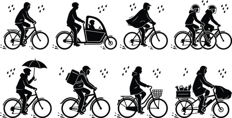 Naklejka premium People cycling with various bike accessories