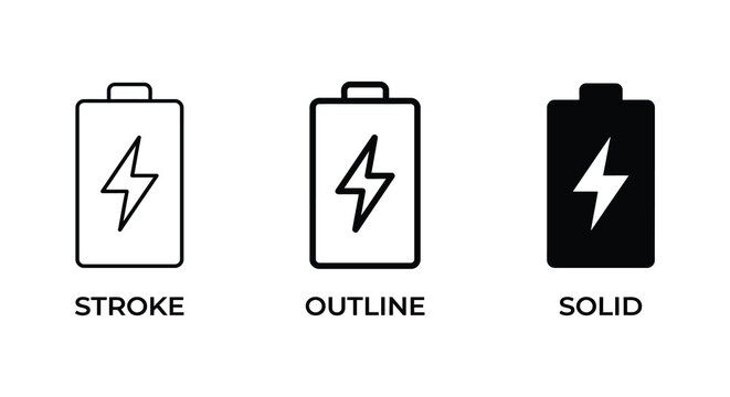Battery Icons With Lightning Bolt Symbols Black And White Flat Design