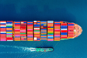 Aerial view of container cargo ship in sea. © William