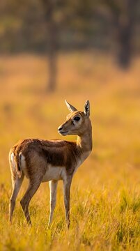 A beautiful female blackbuck standing in the golden light of the savanna