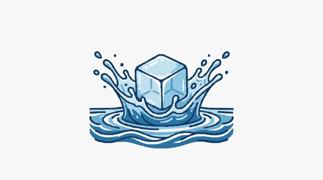 Ice cube splashing into water creating ripples and droplets.