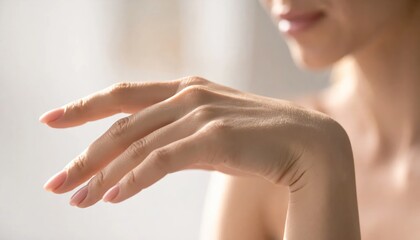 Fototapeta premium Close up of delicate female hand and fingers.