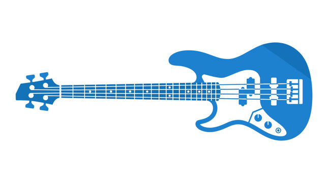 Blue Bass Guitar Icon - Flat Design, Isolated on White Background