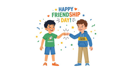 Obraz premium Happy Friendship Day: Two Boys Fist Bumping, Celebrating Friendship and Togetherness