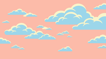 Fototapeta premium Dreamy Pastel Sky with Stylized Blue and Yellow Clouds Illustration