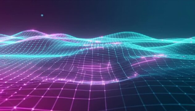 Micro cybernetic grid with organic energy trajectories and pulsing light waves (AI Generated)