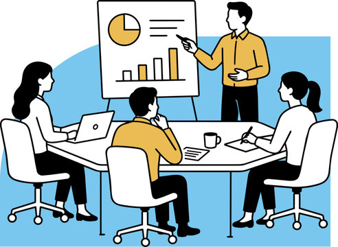 Business Presentation Collection - Male Presenter Explaining Business Report Flat Vector Illustration