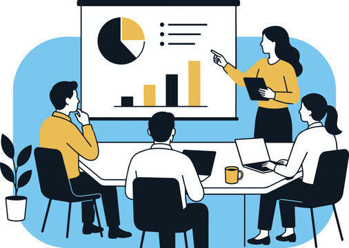 Business Presentation Collection - Female Presenter Explaining Business Report Flat Vector Illustration