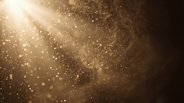 Golden Dust Particles in Soft Light Beams - Soft golden light beams illuminate a cloud of fine dust particles, creating an ethereal and magical background.