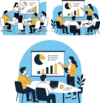 Business Presentation Collection - Female Business Presentation Flat Vector Illustration