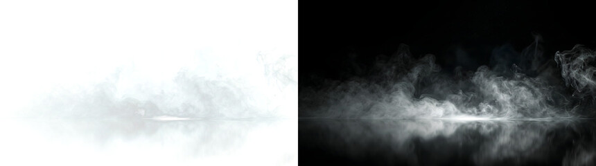 Smoke featuring realistic drifting white fog layer for atmospheric design with PNG, Transparent and Black Background Versions © Tanay