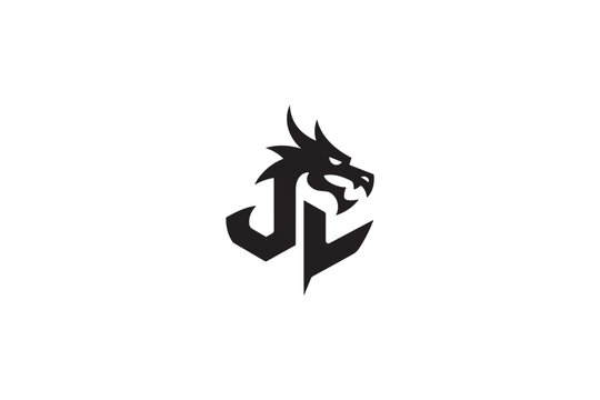 Jc dragon logo graphic fierce mythical creature symbol for branding and design